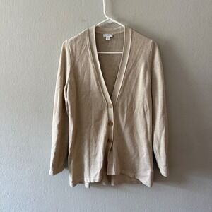 J. Jill Women S Petite Beige Silk Wool Blend V-Neck Button Cardigan Sweater